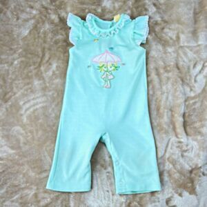 Carter's Vintage Green Sleeveless Romper One-Piece Embroidered Umbrella 12M